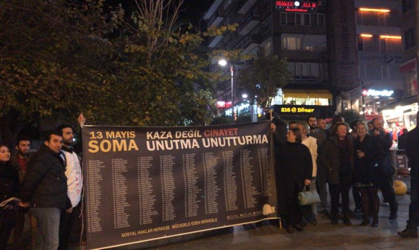 Soma Katliamının 43. Ayında Soma ve Kadıköy’de yapılan eylemde Aileler ve SHD Soma Davası’nın güncel durumunu anlattı.